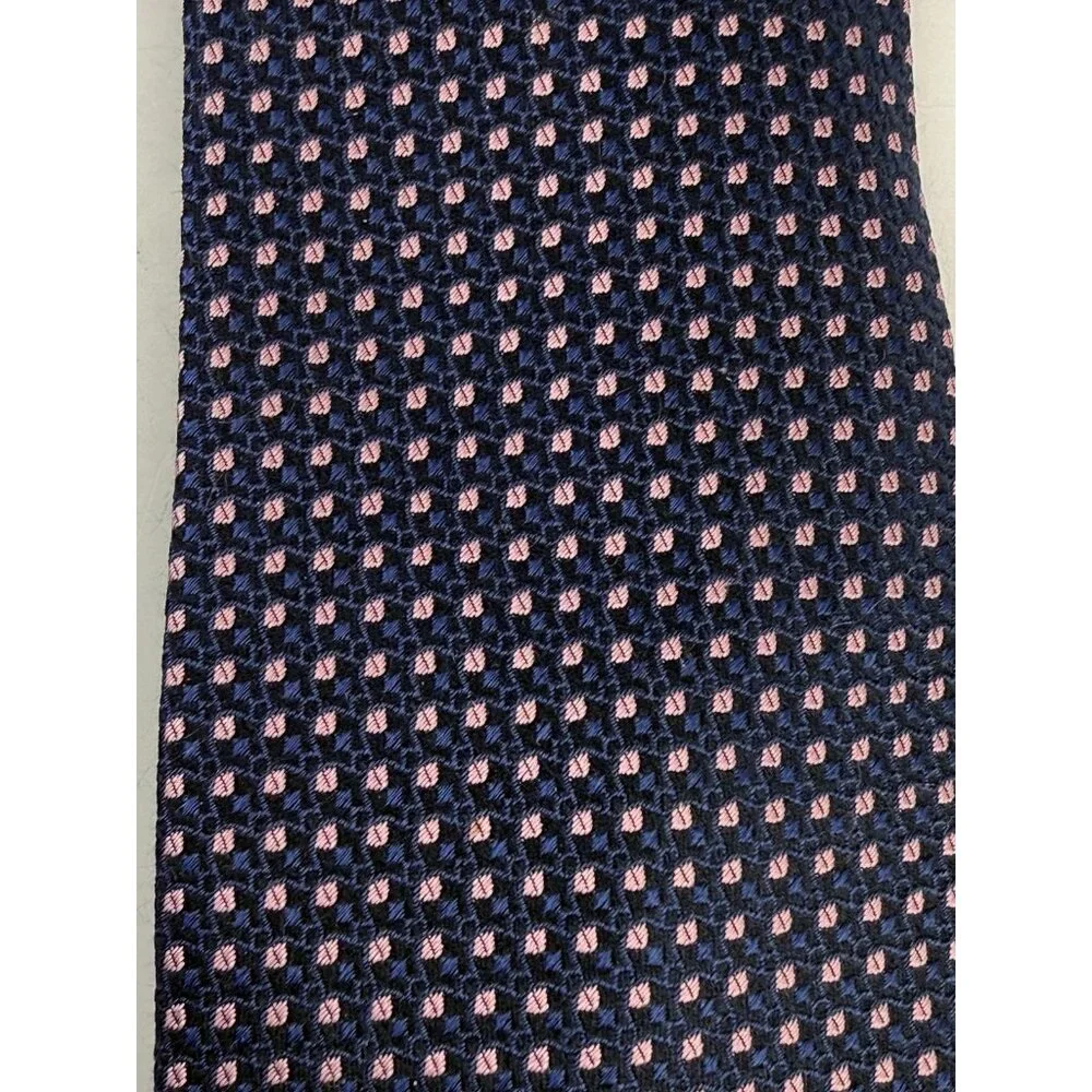 CHARLES TYRWHITT 100% Silk Necktie Designer Indigo Blue Pink Geometric Print EUC